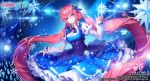  applecaramel_(acaramel) aqua_eyes blush bow dress headband logo long_hair megurine_luka pink_hair ribbons skirt_lift snow stars twintails vocaloid 