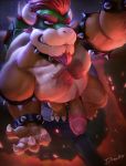  2020 anthro armband biceps big_penis body_hair bowser bowser_day castle chest_fur chest_hair choker claws drawller erection facial_hair fangs genitals goatee grin hair happy_trail hi_res high-angle_view horn jewelry koopa lava looking_at_viewer male mario_bros musclegut muscular muscular_anthro muscular_male necklace nintendo nipples nude open_mouth pecs penis pubes quads red_eyes red_hair scales scalie sharp_teeth shell smile solo spikes teeth toe_claws triceps vein veiny_penis video_games wristband 