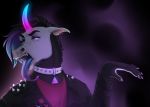  angry_platypus anthro arrogant canid canine clothed clothing collar commission_art ear_piercing ear_ring equid equine hair hi_res horn horse male mammal mouth_shot neon_lights piercing short_hair solo teeth tongue tongue_out unicorn 