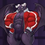  abs anthro biceps bulge claws clothing coat dragaux dragon genitals horn male mc_morrales muscular muscular_anthro muscular_male nintendo nipples pecs penis ring_fit_adventure shirt solo tank_top teeth topwear video_games wings 