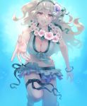  1girl bikini black_hairband breasts cleavage corrin_(fire_emblem) corrin_(fire_emblem)_(female) d0o00o0b fire_emblem fire_emblem_fates fire_emblem_heroes flower hair_flower hair_ornament hairband long_hair red_eyes solo swimsuit thigh_strap white_hair wreath 