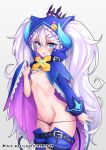  blue_clothing blue_eyes blue_horn blush breasts clothing crown demon elsword female hair horn humanoid lu_(elsword) open_mouth panties simple_background small_breasts solo text underwear undressing url video_games waero white_background white_hair 