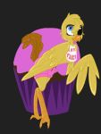  2015 3:4 animatronic avian beak bib bird black_sclera blue_eyes bottomwear cheek_tuft chicken claws clothing cupcake facial_tuft feathered_wings feathers feral five_nights_at_freddy&#039;s five_nights_at_freddy&#039;s_2 food galliform gallus_(genus) hair hi_res machine orange_body phasianid robot shorts the-purple-gremlin toe_claws toy_chica_(fnaf) tuft video_games white_eyes wings yellow_body yellow_feathers 