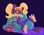  2020 3_toes activision anthro bandicoot beverage_can clothing coco_bandicoot crash_bandicoot_(series) doritos eyewear female flip_flops foot_focus footwear gaming glasses headphones hi_res hotbrotcafe mammal marsupial sandals solo toes video_games 