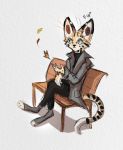  2020 ambiguous_gender anthro blue_eyes clothed clothing digital_media_(artwork) felid feline fingers flashlioness mammal serval sitting solo toes 