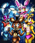  2014 animatronic avian beak bib bird blue_body blue_fur brown_body brown_fur buckteeth button_(fastener) canid canine chicken clothing eyebrows eyeshadow feathers female fireworks five_nights_at_freddy&#039;s five_nights_at_freddy&#039;s_2 fox funtime_foxy_(fnaf) fur galliform gallus_(genus) giumbreon4ever group half-closed_eyes holding_object holidays lagomorph leporid lipstick machine makeup male mammal mangle_(fnaf) narrowed_eyes new_year open_mouth open_smile panties phasianid pink_body pink_cheeks pink_fur rabbit red_cheeks ribbons robot sharp_teeth smile tail_feathers teeth toy_bonnie_(fnaf) toy_chica_(fnaf) toy_freddy_(fnaf) underwear ursid video_games white_body white_fur yellow_body yellow_feathers 