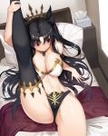  bed black_hair covered_nipples fate/grand_order fate_(series) highres ishtar_(fate)_(all) ishtar_(fate/grand_order) ishtar_(sailor_moon) long_hair looking_down red_eyes solo split standing standing_on_one_leg standing_split 