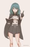  1girl black_cape black_gloves blue_eyes blue_hair book byleth_(fire_emblem) byleth_(fire_emblem)_(female) cape fire_emblem fire_emblem:_three_houses garreg_mach_monastery_uniform gloves holding holding_book long_sleeves open_book open_mouth phiphi-au-thon simple_background solo twitter_username uniform 
