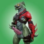 1:1 5_fingers armor balls dragon epic_games fingers fortnite genitals green_body green_scales hi_res hybrid_(fortnite) male penis s1nnerfox scales scalie solo video_games 