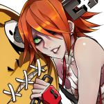  1girl a.b.a bandages blood bloody_clothes green_eyes guilty_gear guilty_gear_xx heart heart-shaped_pupils kin_mokusei paracelsus red_hair short_hair stitched_mouth stitches symbol-shaped_pupils 