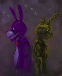  2015 absurd_res animatronic black_nose bonnie_(fnaf) bow button_(fastener) duo five_nights_at_freddy&#039;s five_nights_at_freddy&#039;s_3 glowing glowing_eyes green_body hi_res lagomorph leporid long_ears looking_at_another machine male mammal notched_ear open_mouth purple_body rabbit robot sirmei springtrap_(fnaf) standing teeth video_games white_eyes 