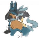  anthro belly blue_body blue_fur duo ears_up eyes_closed female fur hands_on_belly hi_res hug lucario mageil male male/female male_pregnancy nintendo painting_(artwork) pok&eacute;mon pok&eacute;mon_(species) pregnant sitting tan_body tan_fur traditional_media_(artwork) video_games watercolor_(artwork) 