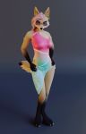  3d_(artwork) anthro breasts canid canine claws clothed clothing digital_media_(artwork) eyewear female fox fur glasses hair hi_res impreza jewelry looking_at_viewer mammal multicolored_body multicolored_fur pink_hair simple_background solo swimwear tan_body tan_fur tridognait 