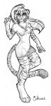  anthro ariveil breasts clothed clothing felid female fluffy fluffy_tail fur hair hi_res mammal monochrome multicolored_body multicolored_fur pantherine simple_background sketch smile solo tiger two_tone_body two_tone_fur white_background 