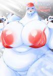  2020 anthro atherbirochi big_breasts bikini bikini_top blue_eyes blush bodily_fluids bottomless breasts clothed clothing curvy_figure english_text female fingers fur hat headgear headwear hi_res huge_breasts japanese_text kemono looking_at_viewer mammal nipple_outline nipples overweight overweight_anthro overweight_female partially_clothed pawpads polar_bear solo sweat swimwear text thick_thighs ursid ursine voluptuous whistle_(object) white_body white_fur 