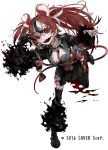  1girl absurdres adapted_costume animal_ear_fluff animal_ears between_breasts bite_mark bite_mark_on_ear black_gloves black_hair black_jacket black_sclera black_shoes black_streaks blue_eyes bow breasts chain cleavage colored_sclera commentary_request copyright_name dice_hair_ornament double-parted_bangs ear_piercing face_piercing fingernails gloves hair_between_eyes hair_ornament hakos_baelz heart-shaped_lock highres hololive hololive_english jacket key leaning_forward medium_breasts mouse_ears mouse_tail multicolored_hair official_alternate_costume official_art piercing red_hair red_pupils red_socks scar scar_on_leg sharp_fingernails sharp_teeth shoes single_glove single_sock smile socks standing standing_on_one_leg stitched_leg stitched_neck stitches streaked_hair stuffed_animal stuffed_toy tail tail_bow tail_ornament teddy_bear teeth torn_stuffed_toy toro3 twintails uneven_twintails virtual_youtuber white_background white_hair 
