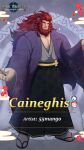  1boy 55mango absurdres alternate_costume animal_ears artist_name bara beard caineghis_(fire_emblem) character_name chest_hair commentary english_commentary facial_hair fire_emblem fire_emblem:_radiant_dawn fire_emblem_heroes hakama highres japanese_clothes long_hair lower_teeth_only male_focus pectoral_cleavage pectorals pleated_kimono red_hair sandals sash slit_pupils tabi teeth yellow_eyes 
