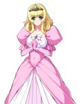  1girl aqua_eyes blonde_hair blue_eyes blush bow breasts brooch closed_mouth covered_navel crown curly_hair dress elbow_gloves elf game_asset gem gloves gown himekishi_olivia jewelry large_breasts large_variant_set laura_elfinrine long_hair long_pointy_ears looking_at_viewer nakano_sora non-web_source official_art own_hands_clasped own_hands_together pink_dress pink_gloves pointy_ears princess puffy_sleeves self-datamine simple_background solo standing tachi-e tiara transparent_background variant_set 