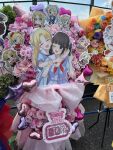  2girls :d ;d absurdres artist_collaboration artist_request black_hair blue_dress blunt_bangs colorfulness_(love_live!) commentary_request curtained_hair do!_do!_do!_(love_live!) dress echoes_beyond_(love_live!) fang flower flower_stand hair_flower hair_ornament hakuchu_a_la_mode hasu_no_sora_school_uniform highres hino_(hinonoq) identity_(love_live!) kan_kanna love_live! love_live!_hasu_no_sora_jogakuin_school_idol_club mihasu_ll multiple_girls multiple_views neckerchief one_eye_closed open_mouth osawa_rurino outdoors parted_bangs photo_(medium) pink_flower puffy_short_sleeves puffy_sleeves pukupuku_(puku_shiohime) red_neckerchief sailor_collar sailor_dress school_uniform short_sleeves sidelocks skin_fang smile summer_uniform tomodachi_ni_nareru_basho twintails virtual_youtuber white_sailor_collar zangemiya zenhoi_kyun 