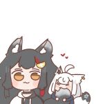  :3 animal_ear_fluff animal_ears black_hair commentary fox_ears fox_girl fox_tail hololive looking_at_viewer ookami_mio ookami_mio_(hoodie) red_hair shirakami_fubuki simple_background snwcas tail untranslatable_commentary upper_body virtual_youtuber white_background wolf_ears wolf_girl wolf_tail 
