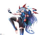  1girl :d absurdres animal_ears artist_name black_gloves black_shorts black_thighhighs blue_eyes blue_jacket commission commissioner_upload cosplay dota_(series) dota_2 fingerless_gloves gloves grey_hair highres horse_ears horse_girl horse_tail jacket long_hair non-web_source shorts single_sleeve smile solo stirrup_legwear storm_spirit_(dota_2) storm_spirit_(dota_2)_(cosplay) tail tamamo_cross_(umamusume) the_raineman thighhighs toeless_legwear toes transparent_background umamusume 