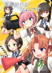  4girls black_gloves blue_eyes boom_microphone brown_hair camcorder clapperboard collared_shirt commentary_request cover dress_shirt fingerless_gloves gloves green_eyes grey_vest hayashio_(kancolle) hayashio_kai_ni_(kancolle) highres kagerou_(kancolle) kagerou_kai_ni_(kancolle) kakizaki_(chou_neji) kantai_collection kuroshio_(kancolle) long_hair megaphone multiple_girls oyashio_(kancolle) pink_hair purple_eyes red_eyes shiranui_(kancolle) shiranui_kai_ni_(kancolle) shirt short_hair siblings sisters translation_request twintails umbrella upper_body vest video_camera white_shirt 