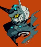  g-self glowing glowing_eyes gundam gundam_g_no_reconguista highres mecha mecha_focus mobile_suit monochrome no_humans orange_background partially_colored robot science_fiction simple_background solo ten_(prop03) upper_body v-fin yellow_eyes 