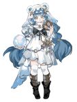  1girl a-line_dress absurdres animal_ear_headwear animal_ears bear_ears black_boots black_ribbon blue_eyes blue_hair blunt_bangs blush boots braid card chinese_commentary colored_tips commentary_request crystal_ball dot_nose dress empire_waist fake_animal_ears fortune_teller front-tie_top full_body hair_ornament hand_up highres holding holding_card juliet_sleeves keli_ng_ng lilika_(keli_ng_ng) long_hair long_sleeves looking_at_viewer m!land medium_dress multicolored_hair neck_warmer o-ring open_mouth original over-kneehighs pigeon-toed procreate_(medium) puffy_sleeves ribbon simple_background solo standing star_(symbol) star_hair_ornament star_pendant straight-on streaked_hair sun_ornament sun_symbol tachi-e tarot tarot_card thighhighs twin_braids veil very_long_hair white_background white_dress white_neck_warmer white_streaks white_thighhighs white_veil 