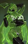  1girl absurdres animal_print antennae arthropod_girl black_sclera breasts cleavage closed_mouth colored_sclera colored_skin cow_print crossed_arms extra_arms green_eyes green_hair green_skin highres indie_virtual_youtuber insect_wings juniper_actias large_breasts long_hair looking_at_viewer monster_girl moth_antennae moth_girl moth_wings rowanvtuber slime_girl slingshot_swimsuit solo swimsuit thick_thighs thighs virtual_youtuber wide_hips wings 