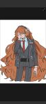  1girl big_hair black_jacket black_pants black_vest bow brown_hairband collared_shirt cowboy_shot hair_bow hairband highres hyoumondako ishmael_(project_moon) jacket limbus_company long_hair necktie orange_hair pants project_moon red_necktie rope shirt silver_trim solo very_long_hair vest white_bow white_shirt 