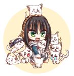  1girl :3 :d =_= animal_hug animal_on_head aqua_jacket black_hair blush_stickers bow chest_bow chibi chibi_only closed_eyes closed_mouth commentary_request crying dog dog_on_head eyes_visible_through_hair forehead_protector full_body green_eyes hair_between_eyes hair_ornament headpat hitachi_mako jacket looking_at_viewer multiple_dogs o_o on_head open_mouth petting red_bow sailor_collar school_uniform senren_banka serafuku shiroimaru short_hair_with_long_locks sitting sleeves_past_wrists smile solo sparkle streaming_tears tassel tassel_hair_ornament tears thick_eyebrows too_many too_many_dogs white_dog white_sailor_collar 