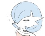  1girl alternate_color bare_shoulders black_choker blue_hair choker closed_eyes closed_mouth collarbone commentary english_commentary gardevoir gribberoni hair_over_one_eye highres medium_hair mega_gardevoir one_eye_covered pokemon pokemon_(creature) pokemon_focus portrait shiny_pokemon sleepy solo squeans white_background 