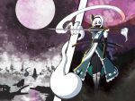  1girl absurdres aertlus alternate_costume black_hairband black_pants black_scarf blue_eyes boots chinese_commentary commentary_request full_body full_moon hairband highres hitodama holding holding_sword holding_weapon katana knee_boots konpaku_youmu konpaku_youmu_(ghost) looking_at_viewer moon multiple_views ninja outdoors pants puffy_short_sleeves puffy_sleeves scarf sheath sheathed short_hair short_sleeves sword sword_on_back touhou weapon weapon_on_back white_boots white_hair 