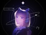  1girl animal_ear_headphones animal_ears black_background black_jacket black_necktie blunt_bangs blunt_ends bob_cut brown_hair cat_ear_headphones cat_ears collared_shirt commentary diagonal-striped_clothes diagonal-striped_necktie english_commentary eunonda fake_animal_ears headphones highres hood hood_down hooded_jacket ikizulive!_love_live!_bluebird jacket looking_at_viewer love_live! necktie open_clothes open_jacket orbital_path parted_lips purple_eyes sasaki_shion school_uniform shirt short_hair silent_stella_(love_live!) solo striped_clothes striped_necktie white_shirt window_(computing) 