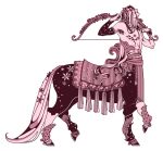  1boy aquiline_nose armpit_hair bow_(weapon) centaur eyelashes eyeshadow flower from_side full_body girly_boy greek_painting_style hair_flower hair_ornament highres holding holding_bow_(weapon) holding_weapon horse_tail iliothermia laurel_tattoo lips long_hair makeup male_focus mastectomy_scar monet_(iliothermia) nipples nose original saddle sagittarius_(symbol) sagittarius_(zodiac) scar scar_on_chest simple_background solo tail tassel taur very_long_hair weapon white_background zodiac 
