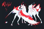  2020 ambiguous_gender avian canid canine digital_media_(artwork) feathers feral hi_res hybrid mammal model_sheet red_body red_feathers solo volinfer white_body white_feathers 