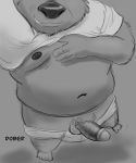  balls belly big_belly clothing dober erection genitals greyscale hi_res humanoid_genitalia humanoid_penis male mammal monochrome nipples overweight overweight_male penis selfie solo underwear ursid 