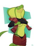  2021 3:4 anthro apode bit_synergy black_clothing black_shirt black_topwear breasts clothed clothing digital_media_(artwork) draconcopode female green_body green_scales hi_res legless naga non-mammal_breasts reptile scales scalie serpentine shirt simple_background smile snake solo tongue tongue_out topwear visaj 