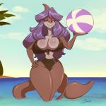  anthro ball beach beach_ball female fish hand_on_hip hi_res marine ooo-belise-ooo partially_submerged seaside shark solo water wide_hips 