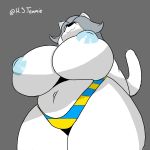  1:1 2020 :3 anthro areola beady_eyes big_breasts blue_areola bottomwear breasts canid canine chubby_female clothed clothing curvy_figure digital_media_(artwork) felid feline female fur grey_background grey_hair h_s_temmie hair hands_behind_back happy hi_res huge_breasts huge_thighs hyper hyper_breasts looking_forward low-angle_view mammal navel nipples outie_navel overweight overweight_anthro overweight_female pattern_bottomwear pattern_clothing shaded signature simple_background slightly_chubby solo striped_bottomwear striped_clothing striped_thong stripes stripped_clothing tem temmie_(undertale) thick_thighs thong topless undertale underwear video_games voluptuous white_body white_fur white_tail wide_hips 