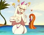  &lt;3 5:4 ? anthro beach big_breasts bikini breasts cephalopod clothed clothing discarded_clothing female feral hi_res holding_breast huge_breasts mammal marine mollusk ooo-belise-ooo seaside swimwear tentacles topless wide_hips 