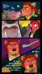  absurd_res anthro barakuma blush canid canine canis comic cute_fangs duo english_text eyes_closed food freckles french_kissing hair hi_res hot_dog kissing male male/male mammal movie_theater open_mouth piercing plaid red_hair romantic_couple smile text tongue tongue_out ursid wolf 