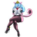  1:1 alpha_channel anthro big_breasts breasts broxoles clothed clothing collar crossed_legs domestic_cat felid feline felis footwear hair_over_eyes hi_res high_heels holding_breast huge_breasts mammal shoes spiked_collar spikes topless wide_hips 