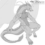  1:1 2020 anthro asian_mythology biceps black_and_white dragon draxial east_asian_mythology eastern_dragon feathered_wings feathers fur furred_dragon hair halo horn male mane mane_hair monochrome muscular muscular_anthro muscular_male mythology nude pecs scales solo weapon whiskers wings zephyxus 