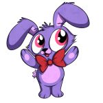  1:1 2015 alpha_channel black_nose bonnie_(fnaf) chibi eyebrows five_nights_at_freddy&#039;s fluffy fluffy_tail fur lagomorph leporid mammal open_mouth open_smile pawpads perfexsoniya pink_nose purple_body purple_fur rabbit ribbons simple_background smile solo standing tongue transparent_background video_games 