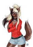 absurd_res alpha_channel anthro ariveil blonde_hair breasts brown_body brown_fur brown_hair canid canine canis clothed clothing collar ear_piercing female fur hair hi_res mammal multicolored_body multicolored_fur open_mouth open_smile piercing ponytail smile solo teeth two_tone_body two_tone_fur wolf 