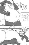  ! 2020 after_vore anthro anubis_(dramatic_wolf) belly big_belly black_and_white bulge comic dialogue digestion english_text hi_res hyper hyper_belly kinktober lucario lying male mega_evolution mega_lucario moblie monochrome nintendo on_back pok&eacute;mon pok&eacute;mon_(species) sketch solo speech_bubble text video_games vore 