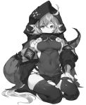  arknights gogoco monochrome no_bra pantsu pointy_ears tail thighhighs tomimi_(arknights) torn_clothes 