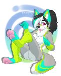  2020 4_toes 5_fingers alpha_channel anthro black_hair black_nose blue_body blue_fur canid canine canis digital_media_(artwork) ei-ka eyebrows eyelashes female fingers fur green_body green_fur grey_body grey_fur hair mammal nude pink_eyes smile toes tongue wolf 