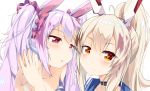  2girls animal_ears ayanami_(azur_lane) azur_lane bare_shoulders blonde_hair blush bunny_ears choker douki-chan_(yomu_(sgt_epper)) hair_ornament highres hikyac laffey_(azur_lane) lavender_hair long_hair looking_at_viewer multiple_girls open_mouth orange_eyes ponytail red_eyes scrunchie twintails upper_body 